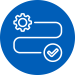 Icon of a path that goes from a gear to a check mark